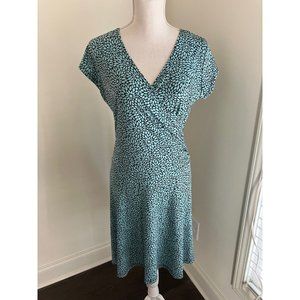 Freelance Short Sleeve Blue & Brown Print Faux Wrap Dress Size Large